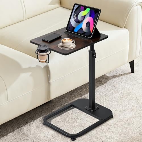 facka Adjustable TV Tray Table with Rounded Metal Corners, C-Shaped Snack Table for Couch, Sofa, Bed or Chair, Small Space Side Table for Eating, Dinner, or Laptop Use