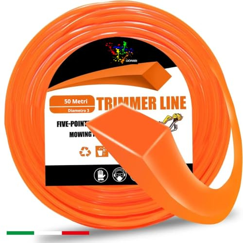 ARMERIAONLINE SINCE 1999 50 mt Bobina Filo Decespugliatore Professionale in Nylon Resistente Rinforzato Tagliabordi Tagliaerba 3mm 4 MM Quadrato Tondo Diamante (Diamante 3)
