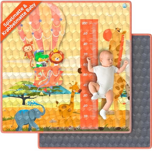 Tappeto Gioco Bambini Pieghevole 127x127 cm Playmat Morbido Tummy Time Antiscivolo e Lavabile – Tappetone Neonato Gattonamento – Tappeti Montessori Attività Cameretta Pavimento Gattonare | VALBABY