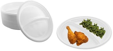 Lauroo Mehrweg-Menüteller 2-geteilt – Ø22 cm Plastikteller | BPA-freier Kunststoff | Spülmaschinengeeignet | Stapelbar | Plastikgeschirr - 100 Stück
