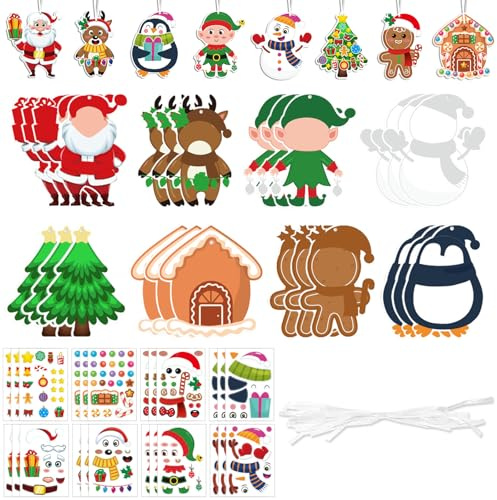 CHAOTEMAI Activites Manuelles pour Enfants Noël Contient 24 Cartes 24 Autocollants 24 Rubans Kit Bricolage Enfant Décorations de Noël Kit Bricolage Enfant pour Ateliers Créatifs Cadeaux