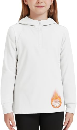 WOWENY Sudadera de forro polar para niños y niñas, con media cremallera, unisex, cuello alto, cálido, térmico, para invierno, suave y ligero, Blanco, 9-10 años
