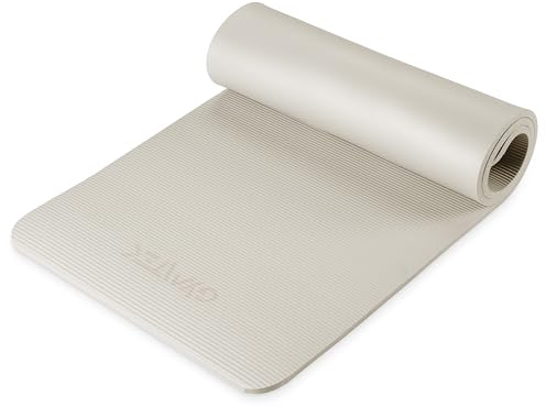 Gymtek Tapis de Yoga Pliable Antidérapant Warm Grey NBR 182x60x1,5 cm avec Sangle de Transport, Tapis de Sport pour Pilates, Fitness, Gymnastique et Yoga à la Maison