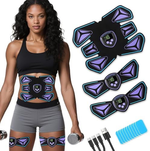 Braload EMS Abs Stimulator Elektrisches Trainingsgerät, Wiederaufladbarer Bauchmuskel-Gürtel mit 10 Gel-Pads, 6 Modi & 15 Intensitätsstufen, Für Bauch/Arme/Beine geeignet (Käfer)