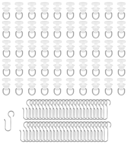 50 roulettes de Rail et 50 Crochet Rideau en Acier Inoxydable, Kit Accessoires Rail Rideau pour Salon Chambre, Compatible avec la Plupart des Rails