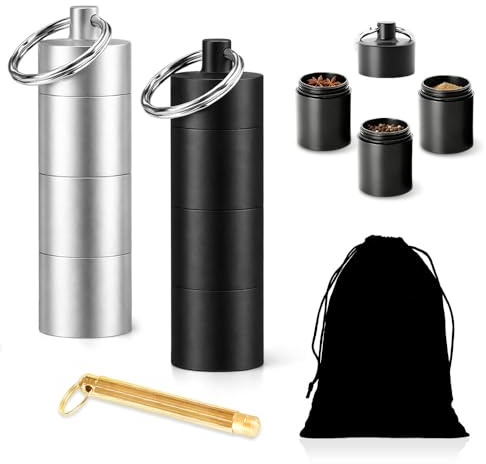 2 Pezzi Contenitore Spezie Viaggio con Sacchetto e Cucchiaio,Mini Saliera Portatile,SZMK Saliera da Campeggio,Barattoli Spezie Piccoli,Mini Spargisale In Alluminio per Cucina, Barbecue, Picnic