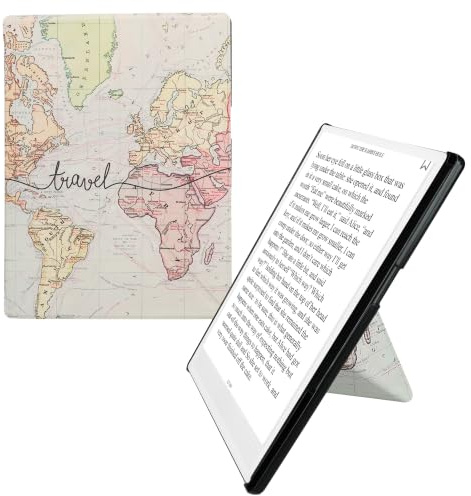 kwmobile Konstläderfodral för e-läsare kompatibel med Pocketbook InkPad One – Fodral med vikfunktion i svart flerfärgad – Travel-tryck