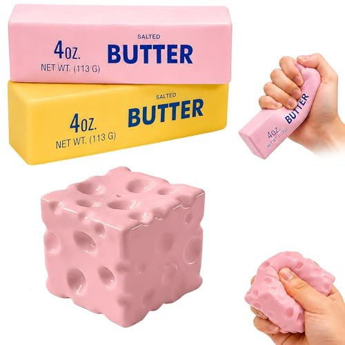 3pcs Cheese Squishy and Butter Squishy, Squishys Set for Home and Offices, Relieve Stress, Tension and Anxiety, Fidget Replica Sensory for Adults Daily Relaxation