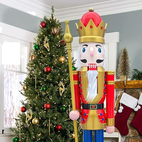 ECOM-CDL gigantisk nötknäpparfigur i trä 6 feet King Red K01.