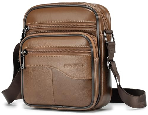 SPAHER Bolso bandolera para hombre, bandolera, de piel Veritable, pequeño bandolera, para hombre, bolso, negocios, vintage, mochilas usadas, fundas multifuncionales, bolsos de mano de viaje, Marrón