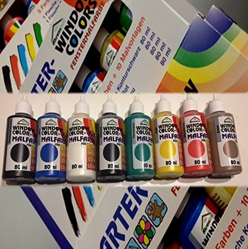 H&S Window Color Farben 80ml 12er Starter Set inkl. 4 Konturenfarben
