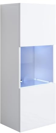 MB Muebles Bonitos, Vitrina Colgante Luke V3 para Salón o Comedor Moderno con Luz LED, Mueble Modular de Melamina Brillo, Color Blanco, 40x126x29 cm