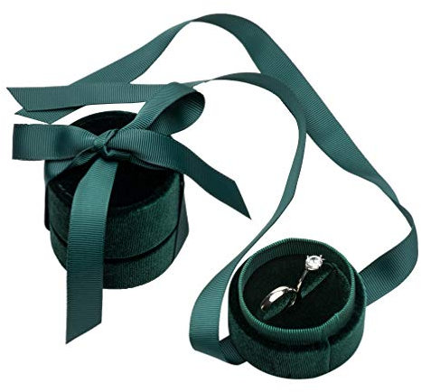 POKOFO - Porta-anelli in velluto doppio di alta qualità, con elegante fiocco in seta, colore: Verde, cod. G043