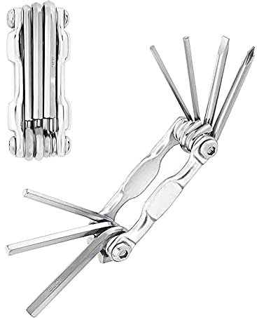 QitinDasen Fahrrad Multitool, 7 in 1 Fahrrad Reparatur Werkzeug, Mini Faltbares Fahrrad Multifunktionswerkzeug (Silber)