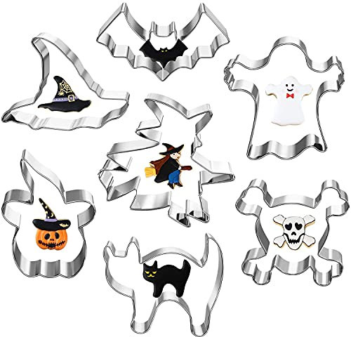 Cozyan 7pcs Halloween Ausstecher Set aus Edelstahl Ausstechform Keksausstecher Kürbis/Hexenhut/Geist Halloweenkekse für Backen mit Kindern