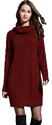 HZQIFEI Robe Pull Femme, Automne-Hiver Mini Robe Tricoté à Col Haut Robe Mi-Longue Chandail Pull Slim Fit
