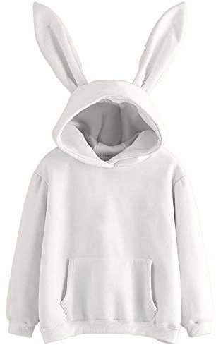Damen Kapuzenpullover mit niedlichem Häschenmotiv Oversize Sweatshirt mit Langen Ärmeln Hasen Ohren Kapuzen Fleecejacke mit Kordelzug und Taschen