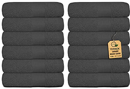 Softolle Premium Wash Cloths Pack of 12 (13 x 13) 100% Ring Spun Cotton | Luxury Washcloths | Ultra Soft Face Towels | Highly Absorbent Wash Cloths for face (Grey)