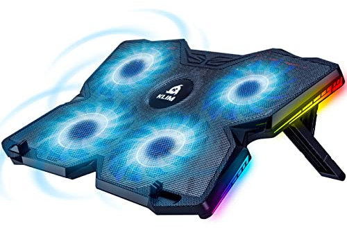 KLIM Wind Laptop Kühler - Mehr als 500 000 verkaufte Einheiten - NEU - Cooling Pad - USB Powered - Stabil und leise - 4 Lüfter - Laptop Cooler Für PC, Mac, PS4-15-17 Zoll - RGB