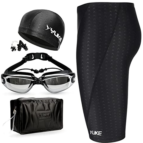 Yajimsa Jammers bain pour homme - Jammer natation élastique avec capuchon, lunettes, clips d'oreille, bouchons nasaux, sac natation, design épuré, confortable