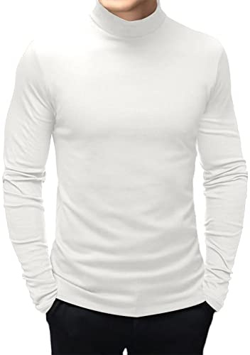 Men's Fashion Mock Turtleneck T-Shirts Long Sleeve Pullover Sweater Basic Designed Undershirt Slim Fit Top, Creamywhite, Medium