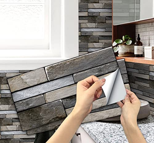 A.Monamour Selbstklebend PVC Klebefliesen Fliesenaufkleber 3D Fliesen Steinoptik Wand Folie Deko Wasserdicht Fliesenfolie Klebefolie Fliesensticker Treppe Aufkleber für Küche Bad Backsplash 15cmx30cm