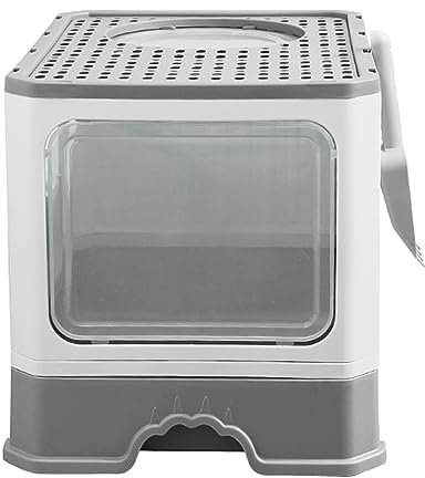 Bandeja de arena cerrada para gato, casa de baño, bandeja extraíble, pala, cepillo, para gato grande, capacidad de carga, 15 kg, antifugas, gran casa de aseo para gatos (50 x 35 x 38 cm)