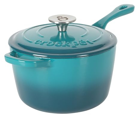 Crock-Pot 3 Qt Enamel Cast Iron Sauce Pan W/Lid - Teal Ombre