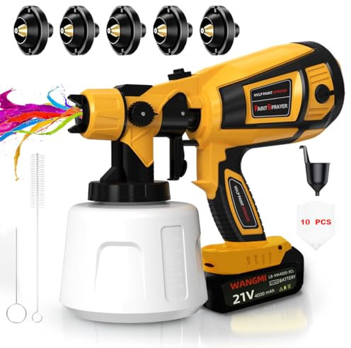 TOPALL Pistola Pintura Electrica Bateria,200W 32000PRM 1000ML HVLP Pistola para Pintar Paredes y Techos,Pistola Pintar,Pulverizador de Pintura,con 5 Boquillas y 3 Patrones para Paredes, Puertas, etc