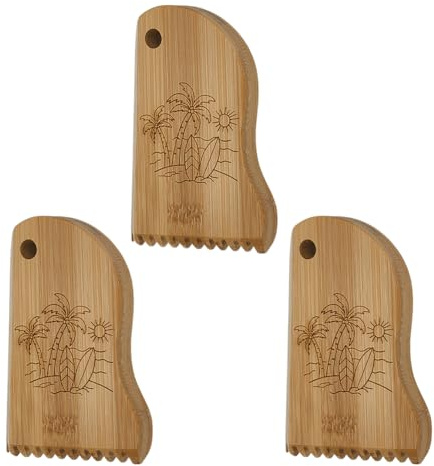 FINGERINSPIRE 3Pcs Peigne à Cire de Surf en Bambou Grattoir à Cire pour Planche de Surf et Dissolvant de Cire Surf Peigne Cire Motif de Cocotier Au Bord Mer pour Planche Surf Peut Être Utilisé comme