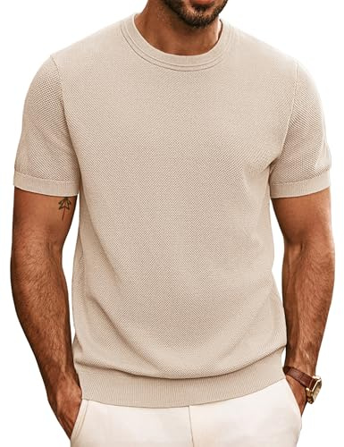 PJ PAUL JONES Casual T-tröjor för män klassiska kortärmad stickade t-shirts rund hals solida t-shirts | Stickat tyg | andas | S-3XL | mycket elastisk | elegant