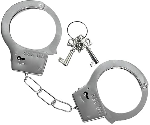 ASPIRE UK Pack of 4 Heavy Duty Steel Handcuffs with Double Lock & Keys, Police Style Steel Restraints for Security Training, Fancy Dress, Role Play, Easy to Carry, Film Props & Professional Use