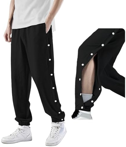 Zidoley Reha Hose - Pantaloni da uomo con apertura laterale, comodi pantaloni da jogging baggy con elastico in vita, pantaloni sportivi per fisioterapia, Nero , XXL
