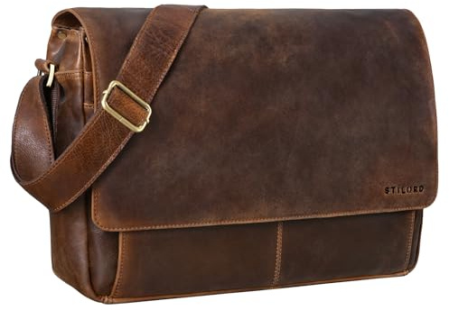 STILORD Como Bolso bandolera hombre cuero auténtico Bolso mensajero vintage de piel para portátil 15,6 pulgadas Bolso trabajo cuero oficina universidad diario Color:kansas - marrón