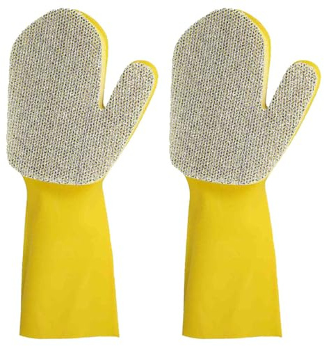 HOOWIFFY Guanti la Pulizia della Cucina 2 Pezzi Design Antiscivolo Confortevoli in Spugna e Tessuto Traspirante Adatti per Casa e Lavare i Piatti