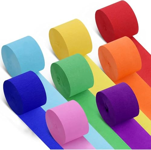 hankousi 8 rollos de serpentinas de papel crepé arcoíris, decoración para fiestas de cumpleaños, bodas y vacaciones (papel)