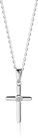 Orovi Collier Croix - Or Blanc 9 Carats (375)- Collier Femme/Homme, Pendentif Croix et Diamant naturel, Chaine en Or 45 cm, Bijoux Femme, Bijou Hypoallergénique, Fait Main- avec Boite a Bijoux