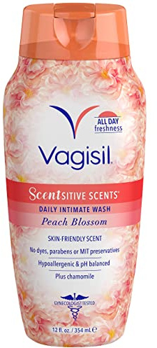 Vagisil Scentsitive Scents Daily Feminine Intimate Wash For Women, Plus Chamomile, All-Day Freshness, Hypoallergenic, skin-friendly Peach Blossom Scent, 354ml