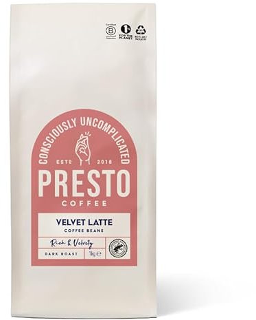 Presto Coffee | Velvety Smooth Speciality Coffee Beans 1kg | Dark Roast | Chocolate & Almond Notes | Rainforest Alliance Certified 50/50 Blend | Perfect for Bean-to-Cup Coffee Machines