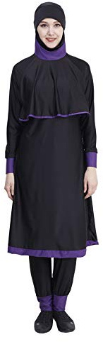 GladThink Muslimska kvinnor flickor Burkini 2 delar badkläder, Svart, 3XL