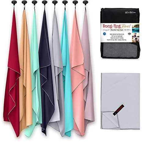 Snug Rug Microfibre Beach Towel Large L 80 x 160cm – Super Absorbent Quick Drying Lightweight Sand Proof Beach Towels Dapple Grey