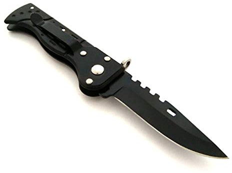 KOSxBO® schwarzes Messer klein scharf Einhandmesser - legales 16 cm Taschenmesser - Federunterstütztes Rettungsmesser - Camping Messer - Pocket Knife