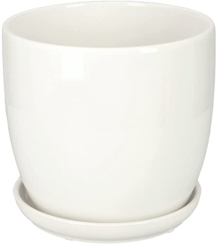 KOTARBAU® Pot de fleurs en céramique - Pour fleurs et plantes - Diamètre : 20 cm - Avec bac d'égouttement - Blanc