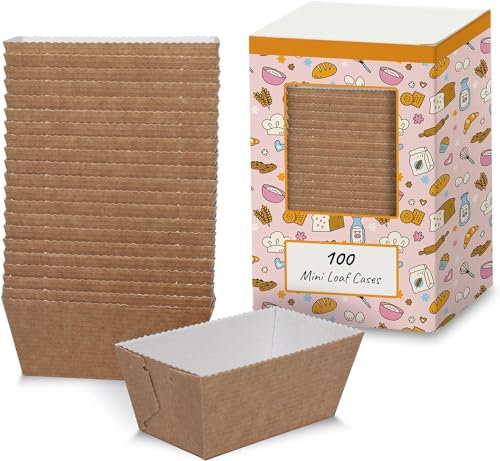volila Mini Cake Cases - Pack of 100 Disposable Bread Moulds 8cm x 4cm x 4cm - Mini Brown Paper Bread Moulds for Cakes, Bread and Muffins - Mini Rectangular Baking Moulds