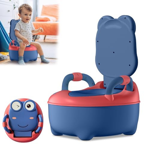YRHome Töpfchen Kinder Babytopf WC/Klo Toiletten Training Frosch-Design Toilettentrainer Baby Kindertoilette Toilettensitz Klositz mit Rückenlehne, Griffe, abnehmbarem Behälter(Typ A, Blau)