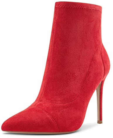 Saekcted Femmes Haut High Talon Heel Aiguille Pointu Bout Bottines Slip-on Classique Dress Bureau Party Bottes 10 CM Heels Rouge Suède 36 EU