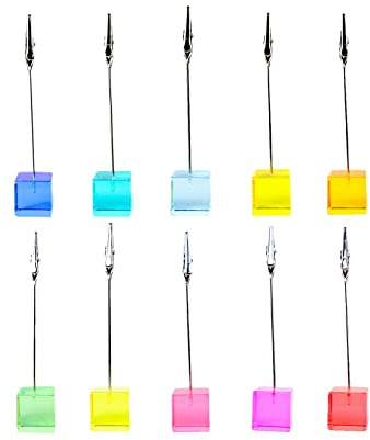 Desktop Picture Holders, 10 pcs Rainbow Colors Polaroid Photo Clip Stand for Paper Name Place Card Postcard Memo Menu Note Memory Photo Christmas Wedding Number Card Display with High Clear Cube Base