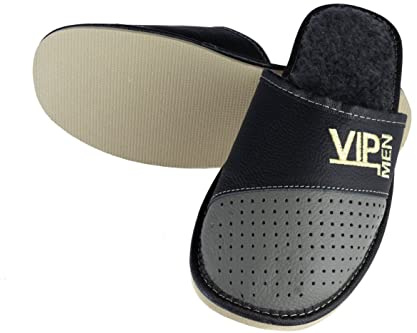 APREGGIO Zapatillas de Casa de Invierno de Piel para Hombre VIP Gris 42