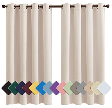 MENGH Gardiner ogenomskinlig gardin sovrum öljetter termiska gardiner köldskydd (24 färger, 82 storlekar) beige rosa 1 st 90 x 100 cm (H x B):