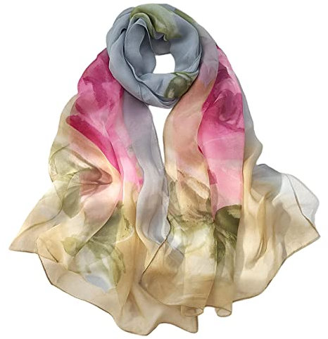 FAIRYGATE Tuch Schal Damen Frauen Seidenschal Elegante Leichte Lange Verlaufsfarben 100% Seidenschal Anti Allergie Tuch Sonnenschutz A4619